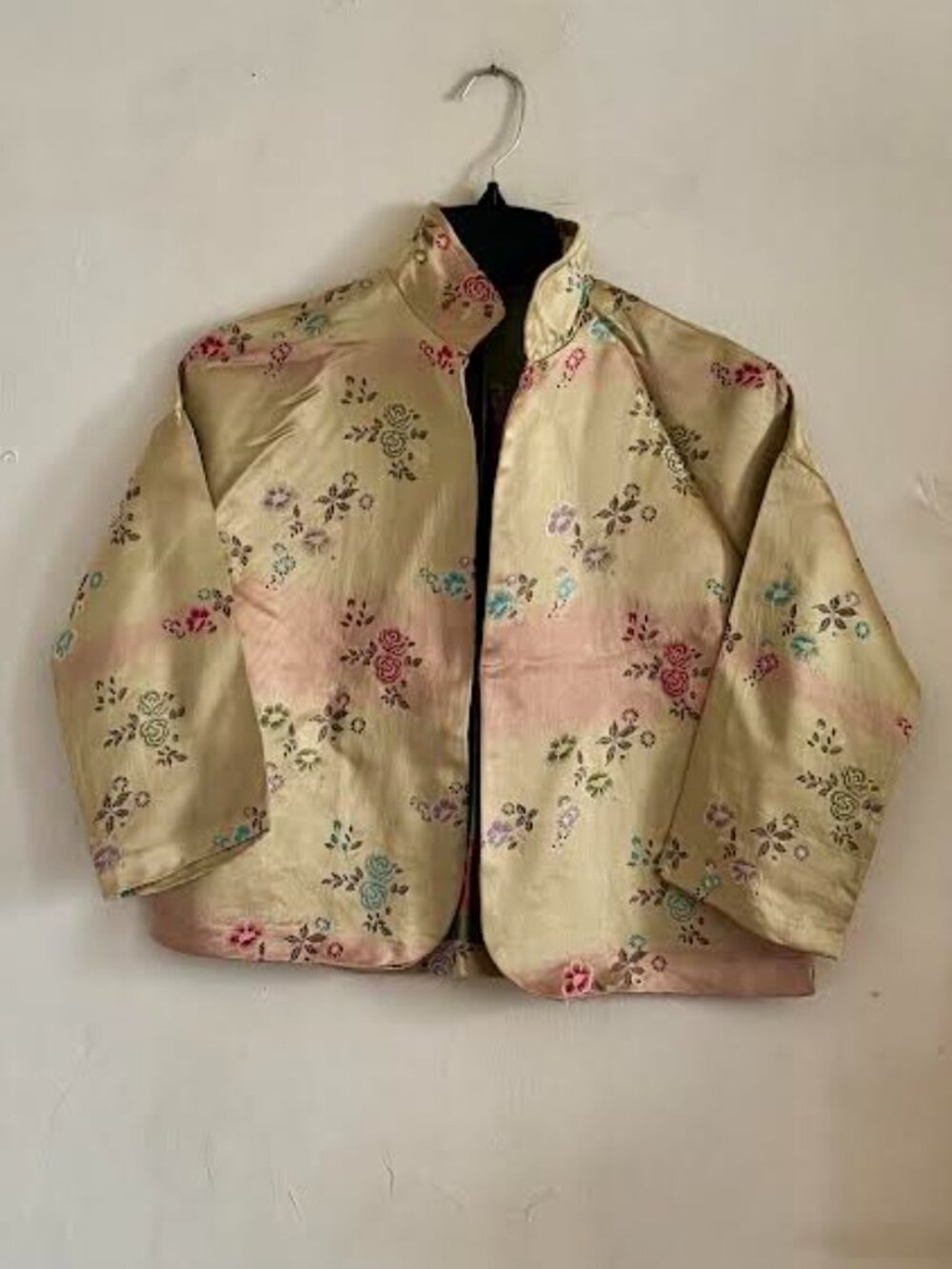 Custom Made Vintage Golden Silk Brocade Floral Asian-Inspired Design Jacket